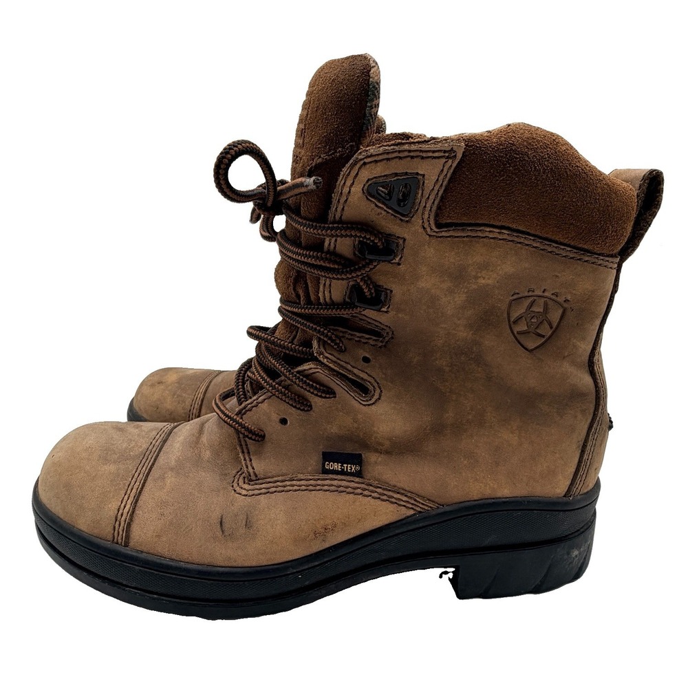 Vtg Ariat Boots Women's Sz 7.5 Brown Rebar Work Boots Leather High Ankle Lace Up